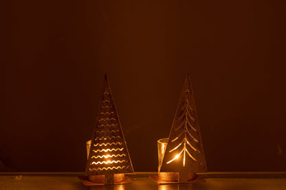 Theelichthouder Kerstboom Metaal Goud Assortiment Van 2