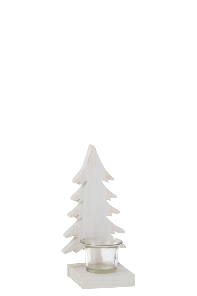 J-Line Tealight Holder Christmas Tree Wood White
