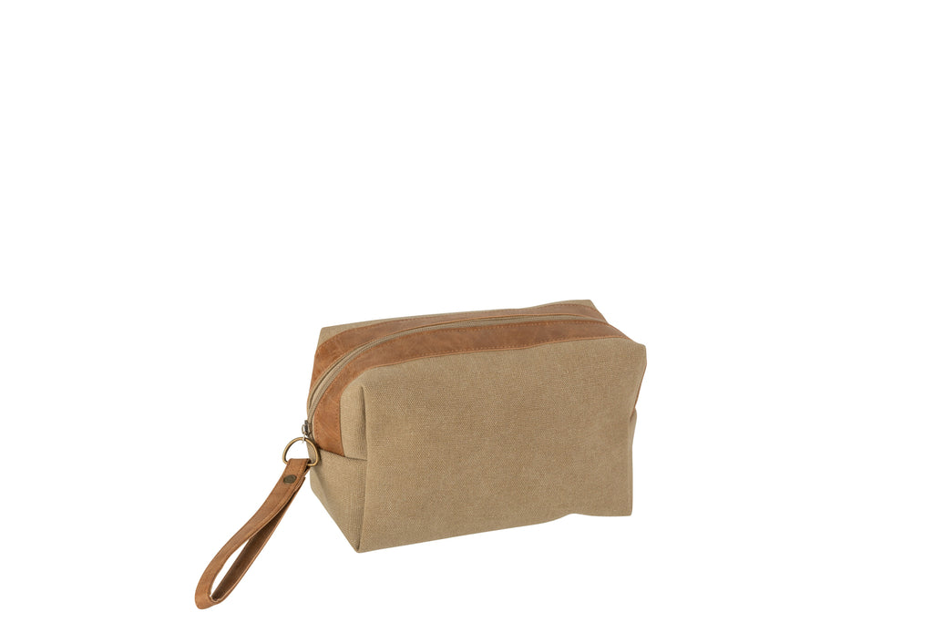 Toilettas met lus van textiel beige/bruin