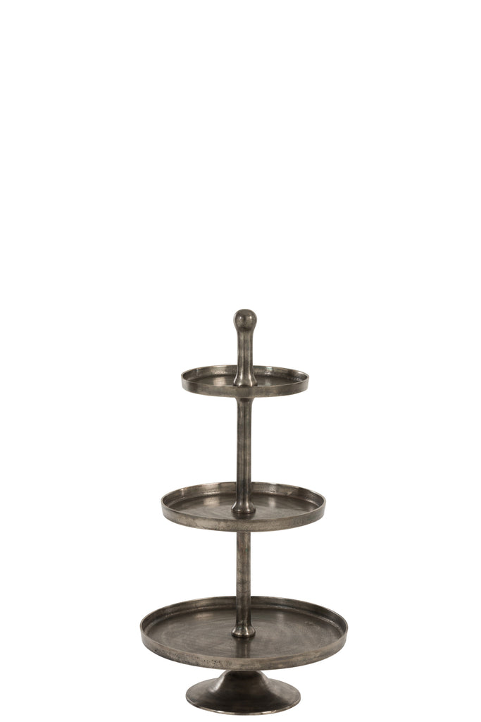 Plank Op Voet 3 Niveaus Rond Aluminium Antiek Grijs