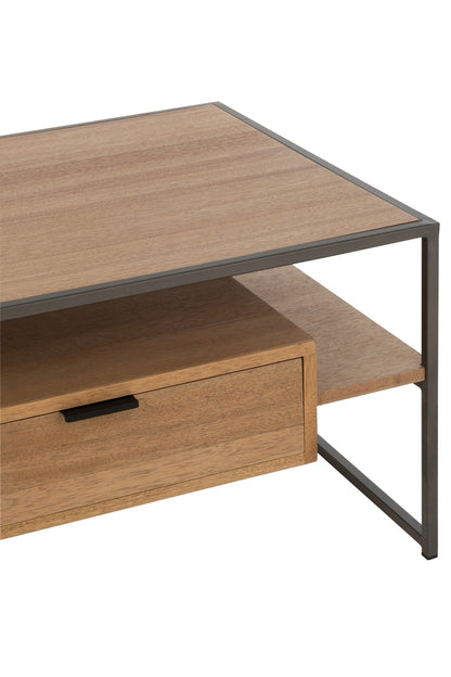 Tv-tafel 1 lade hout/metaal natuurlijk