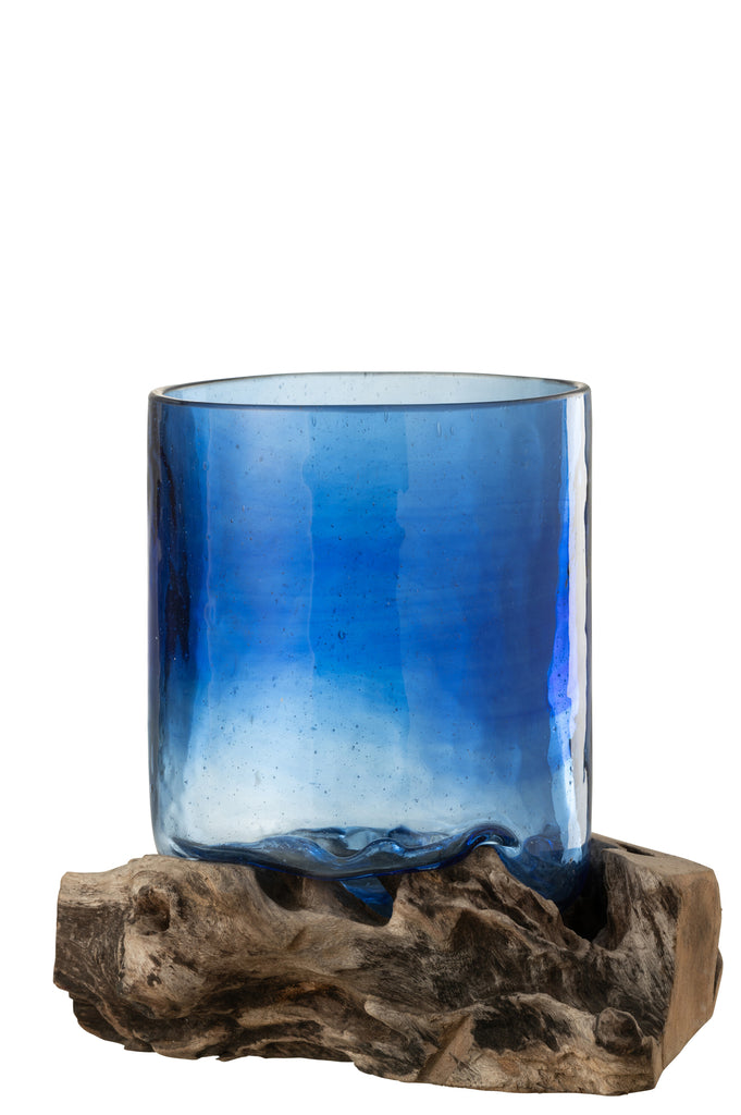 Vaas/Basis Felix Hout/Glas Blauw Groot