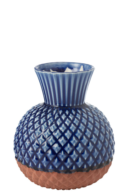 Vaas Leo Rond Porselein Blauw/Terra Groot
