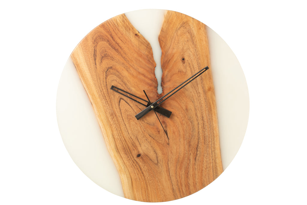Wall Clock Modern Acacia Wood/Resin Natural/White