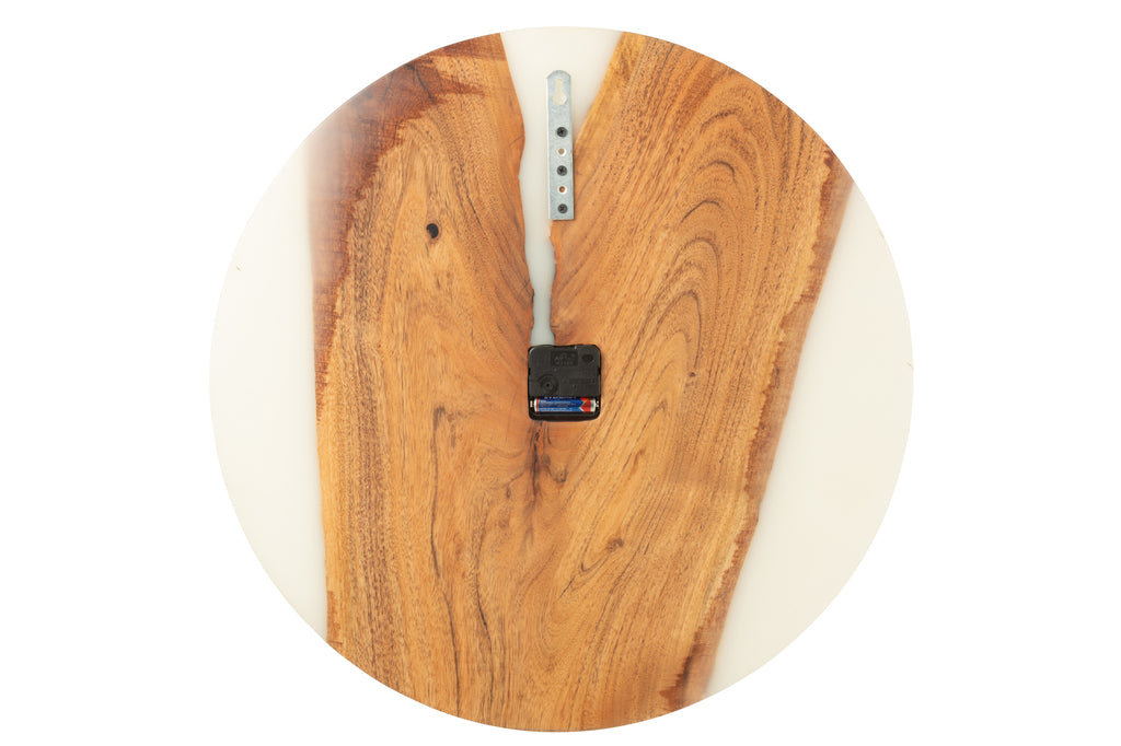 Wall Clock Modern Acacia Wood/Resin Natural/White