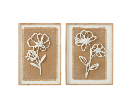 Wall Decoration Flowers Poli Fir Wood/Mdf Natural/White, set of 2