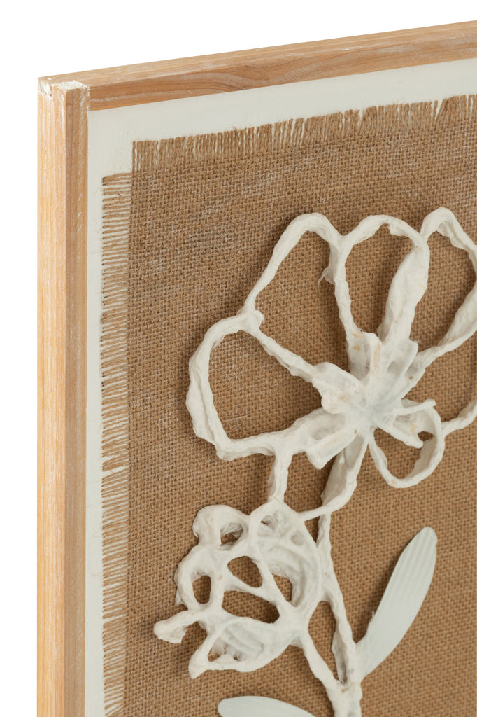 Wall Decoration Flowers Poli Fir Wood/Mdf Natural/White, set of 2