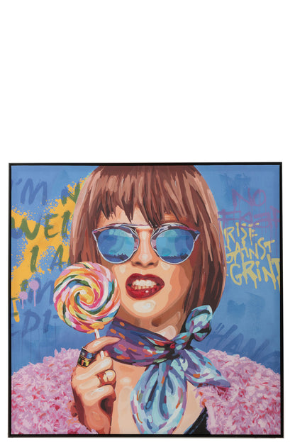 Wanddecoratie Graffiti Vrouw Lolly Canvas/Verf Mix