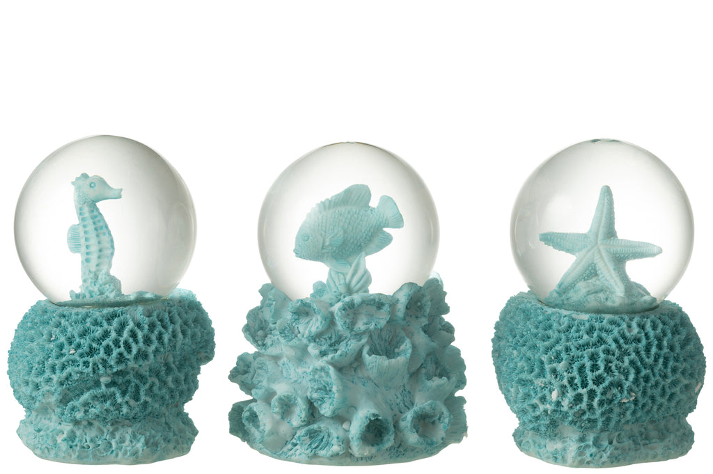 Waterglobe Zee Polyresin Azure L, set van 3