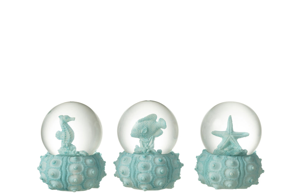 Waterglobe Zee Polyresin Azuurblauw Klein, set van 3