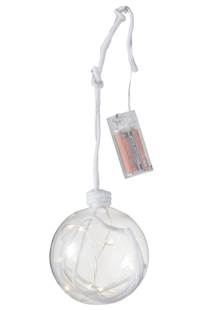 J-Line Kerstbal Bal+Touw+Led Glas Helder Wit Groot
