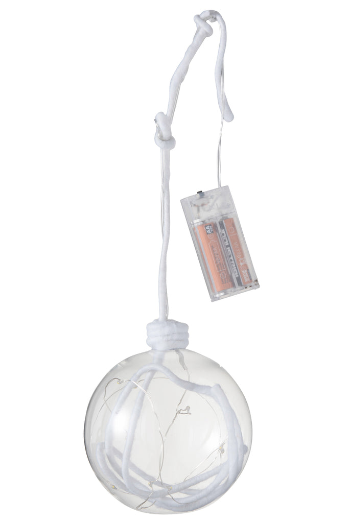 J-Line Kerstbal Bal+Touw+Led Glas Helder Wit Groot