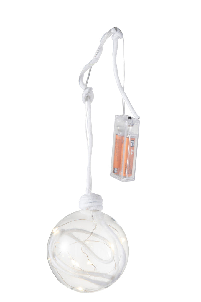 J-Line Kerstbal Bal+Touw+Led Glas Helder Wit Medium