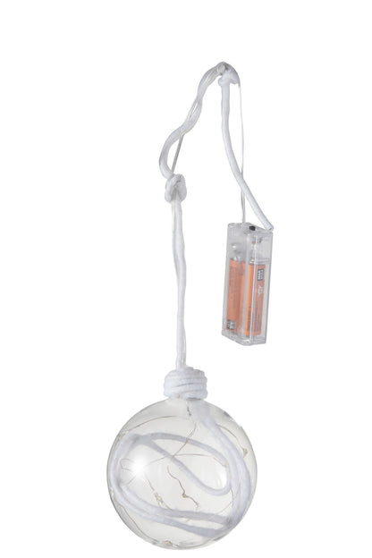 J-Line Kerstbal Bal+Touw+Led Glas Helder Wit Medium
