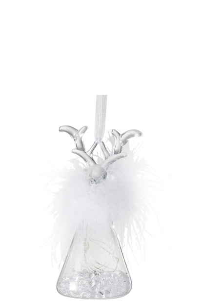 Kerstballen Rendier+Led+Veer Glas Helder Klein