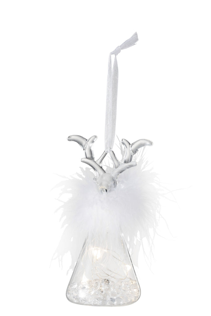 Kerstballen Rendier+Led+Veer Glas Helder Klein