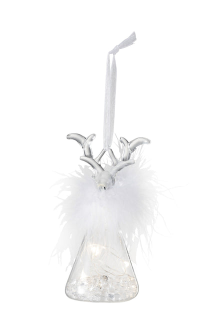 Kerstballen Rendier+Led+Veer Glas Helder Klein