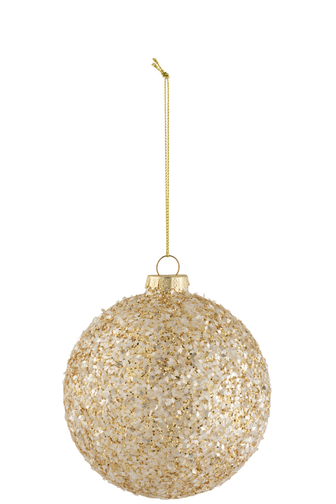 J-Line Kerstbal Grof Glitter Glas Goud/Wit Medium