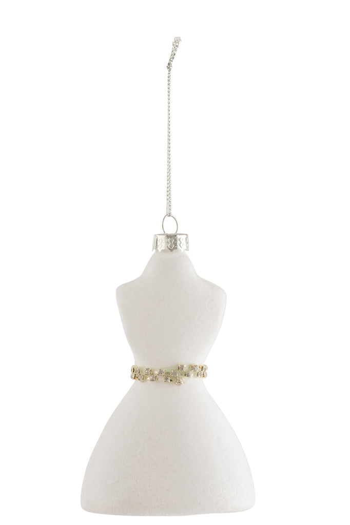 J-Line Kerstbal Hanger Buste Fluweel Glas Wit