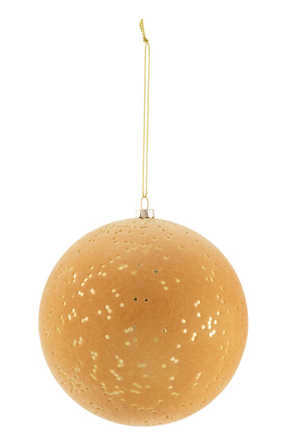 Kerstbal met stippen van plastic fluweel oker/goud groot