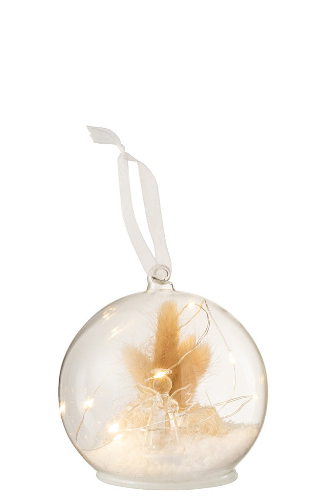 Kerstbal met LED-licht engel glas wit