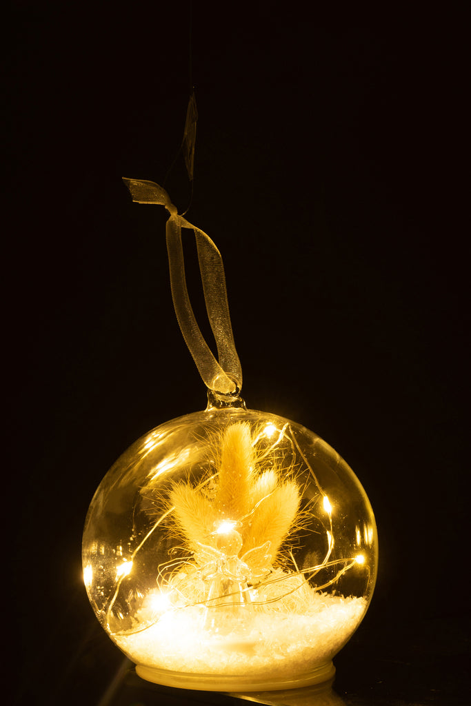 Kerstbal met LED-licht engel glas wit