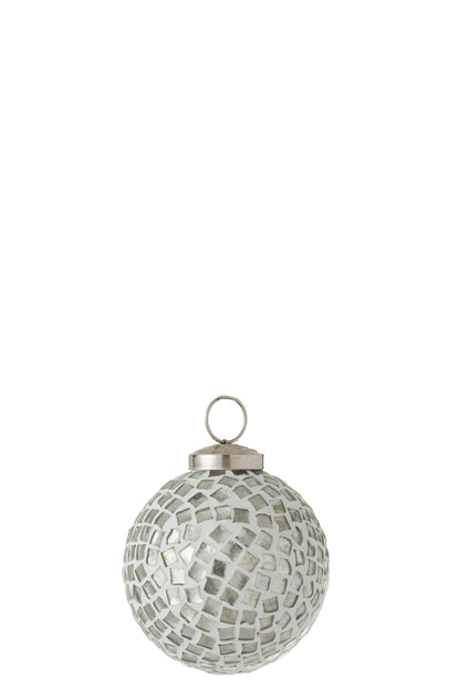 J-Line Kerstbal Mozaïek Glas Wit/Zilver