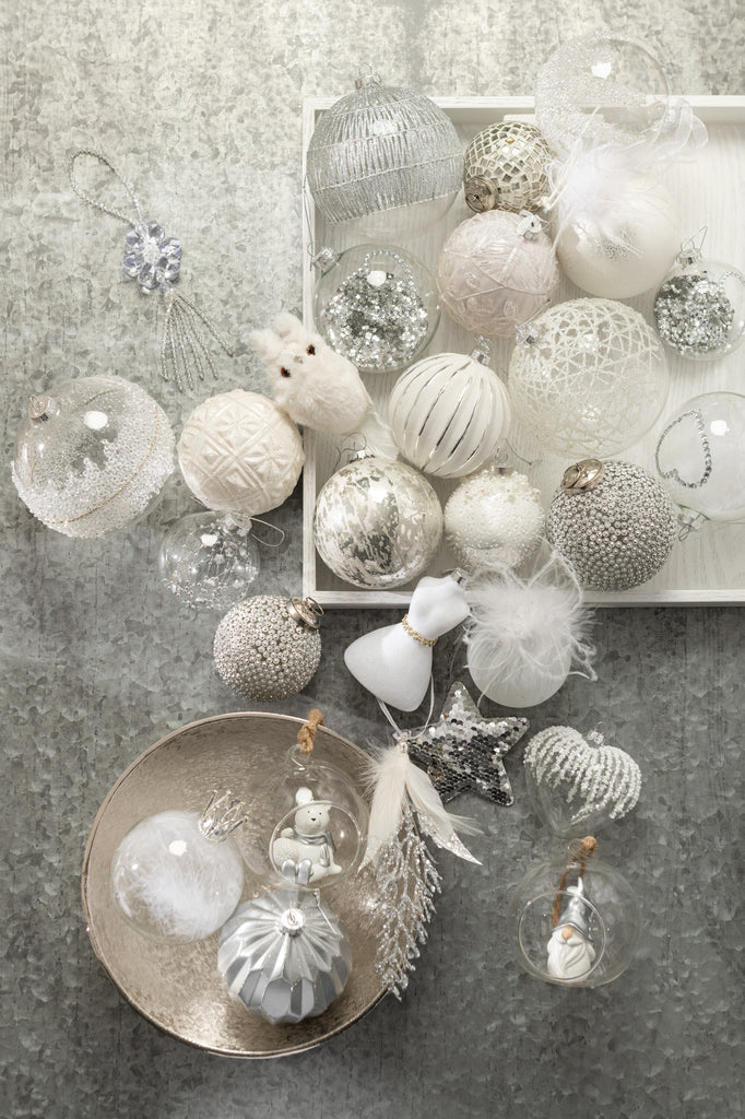 Kerstbal Mozaïekglas Wit/Zilver