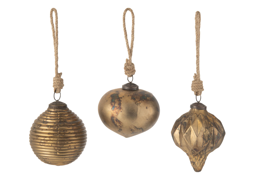 Kerstbal Geoxideerd Glas Antiek Goud Groot Assortiment Van 3