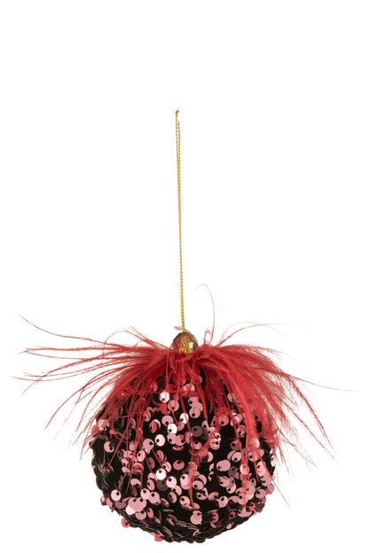 J-Line Christmas Bauble Sequins Feathers Bordeaux