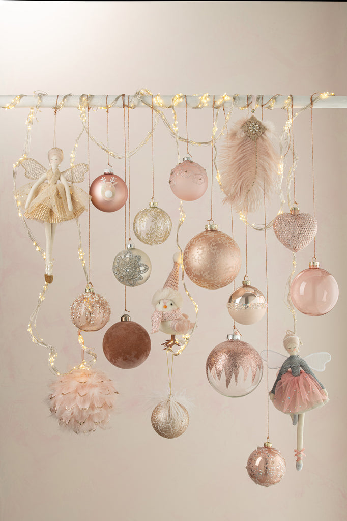 J-Line Christmas Bauble Sequins Feathers Salmon