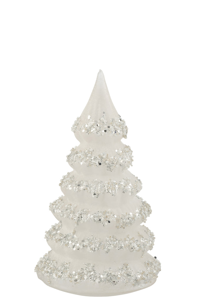 Kerstboomlijnen Glitter+parels Wit/Zilver Glas Groot