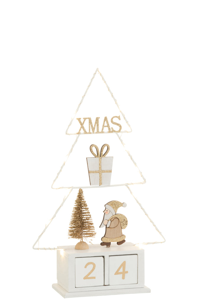 J-Line Christmas Tree Calender+Led Wood White/Gold