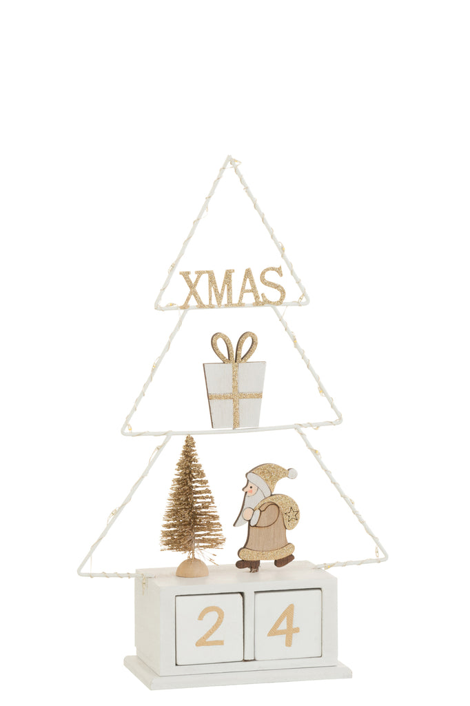 J-Line Christmas Tree Calender+Led Wood White/Gold