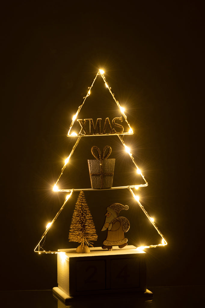 J-Line Christmas Tree Calender+Led Wood White/Gold