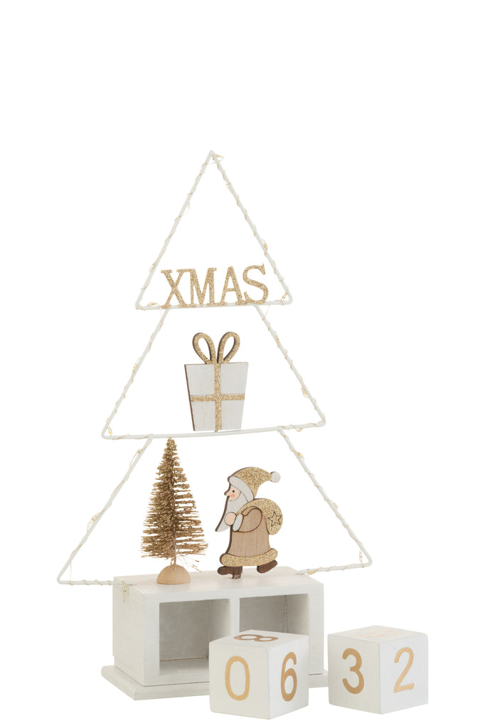 J-Line Christmas Tree Calender+Led Wood White/Gold