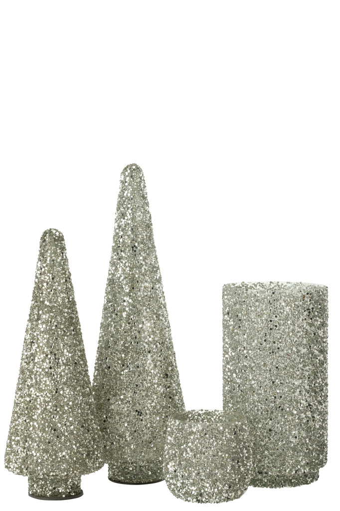 Kerstboom Glitter Glas Zilver Groot