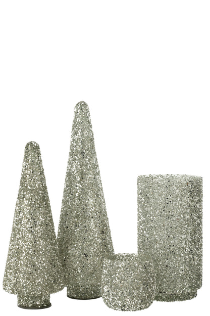 Kerstboom Glitter Glas Zilver Groot
