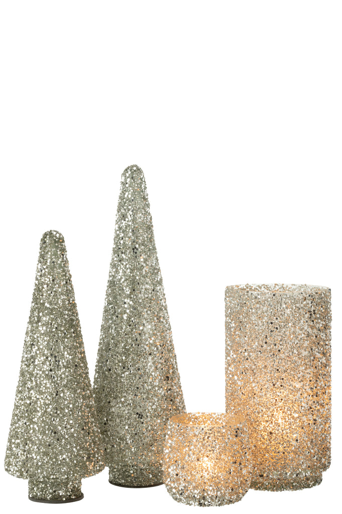 Kerstboom Glitter Glas Zilver Groot