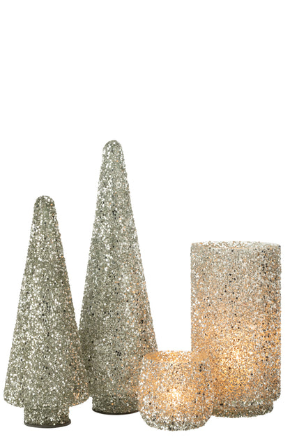 Kerstboom Glitter Glas Zilver Groot
