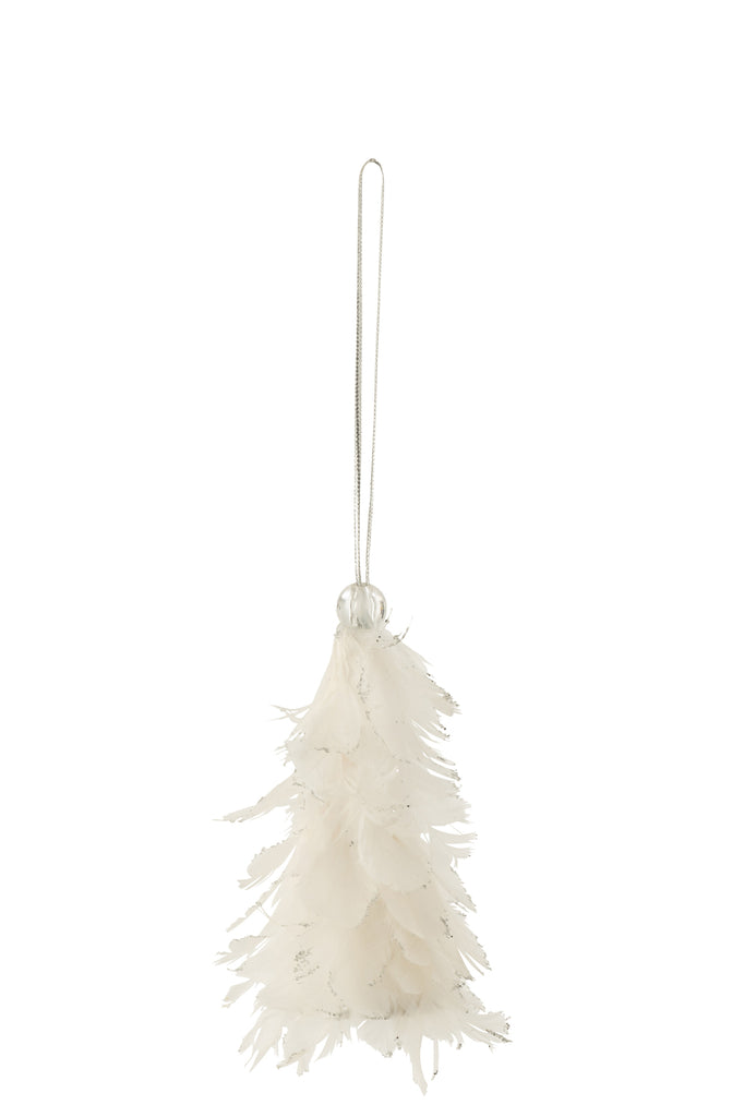 J-Line Kerstboomhanger + glitterveren wit