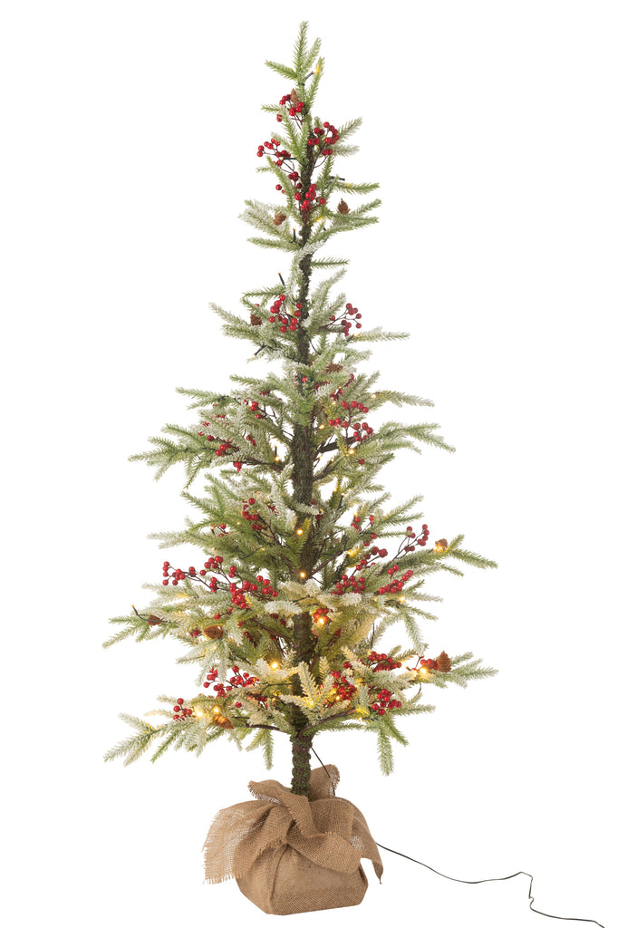 Kerstboom + Jute Tas + Led Kunstmatige Sneeuw Groen/Rood Groot
