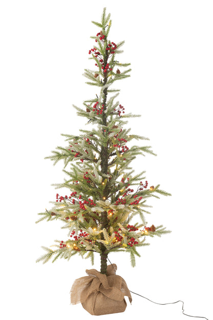 Kerstboom + Jute Tas + Led Kunstmatige Sneeuw Groen/Rood Groot