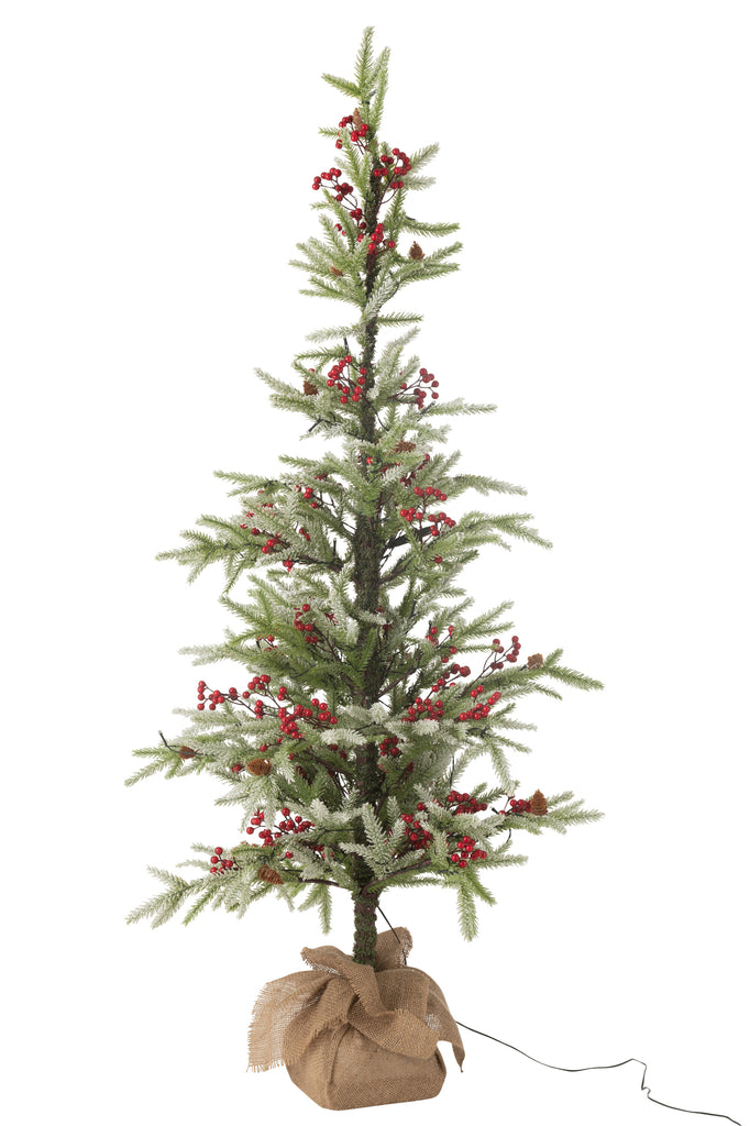 Kerstboom + Jute Tas + Led Kunstmatige Sneeuw Groen/Rood Groot