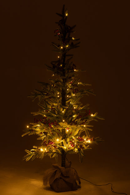 Kerstboom + Jute Tas + Led Kunstmatige Sneeuw Groen/Rood Groot