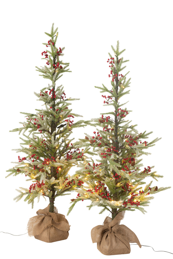 Kerstboom + Jute Tas + Led Kunstmatige Sneeuw Groen/Rood Groot