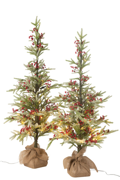 Kerstboom + Jute Tas + Led Kunstmatige Sneeuw Groen/Rood Groot