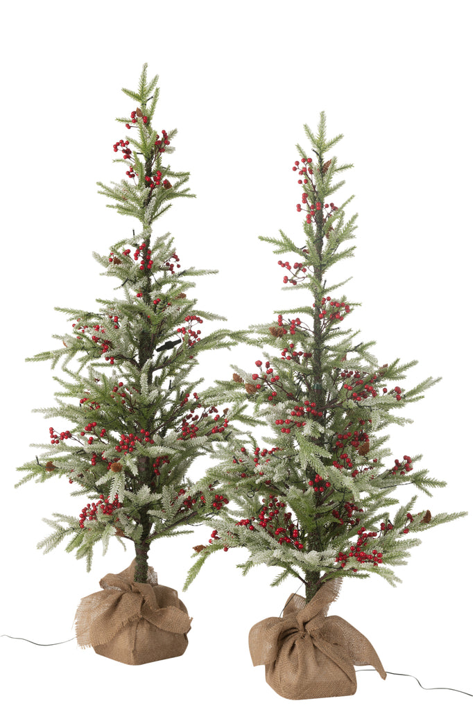 Kerstboom + Jute Tas + Led Kunstmatige Sneeuw Groen/Rood Groot