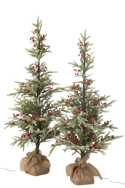 Kerstboom + Jute Tas + Led Kunstmatige Sneeuw Groen/Rood Groot