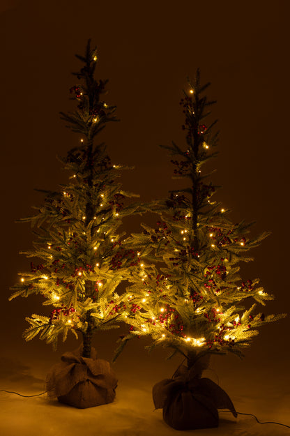 Kerstboom + Jute Tas + Led Kunstmatige Sneeuw Groen/Rood Groot